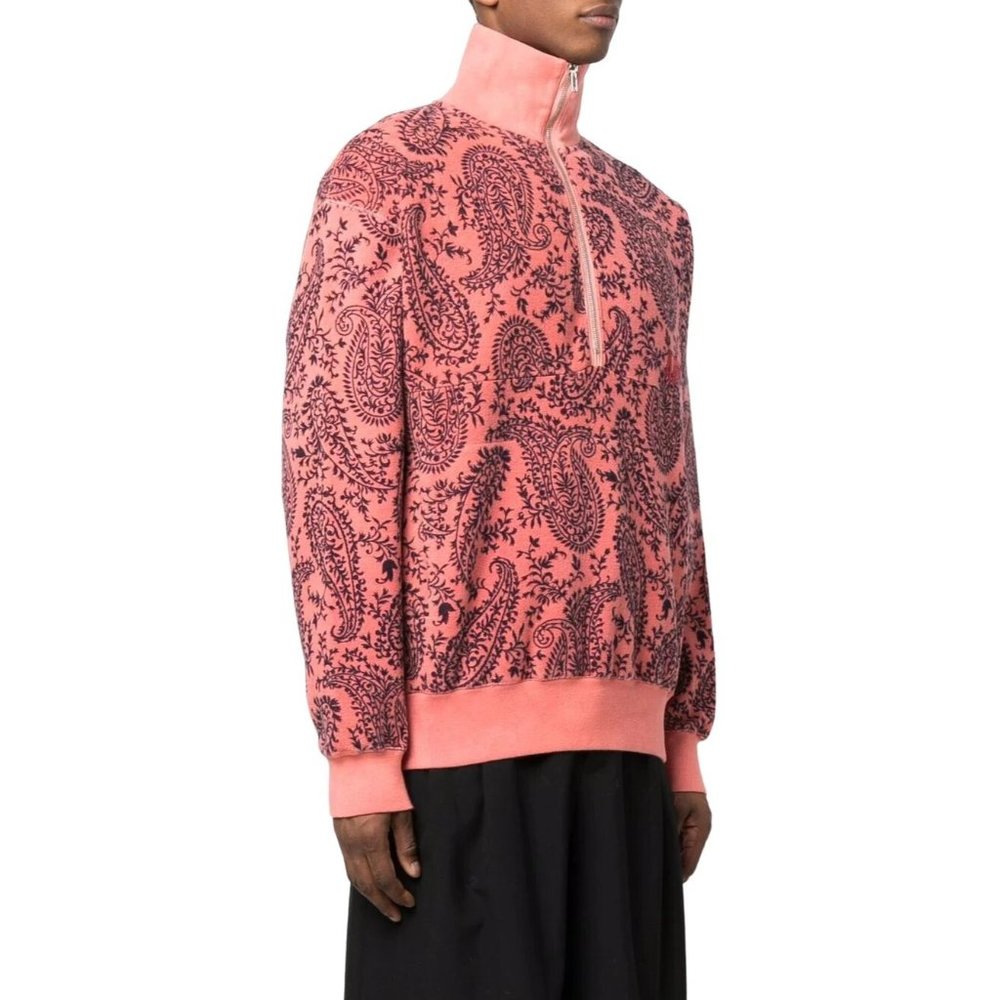 NEW Aries Made in Italy Coral Paisley 1/2 Zip Sweater Small